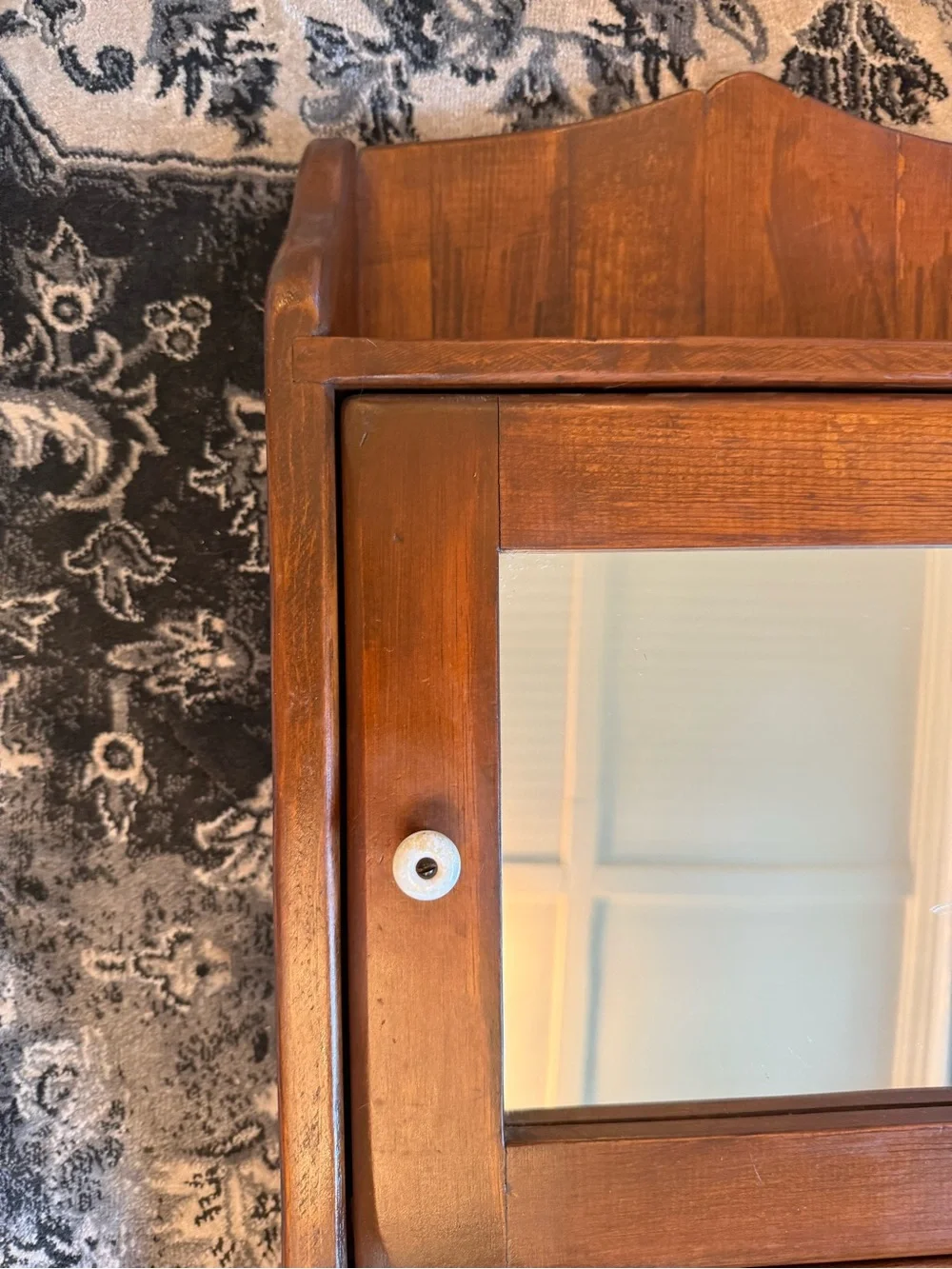 Vtg Handmade Solid Wood Wall Cabinet Shelf with Mirror Country Cottage Farmhouse